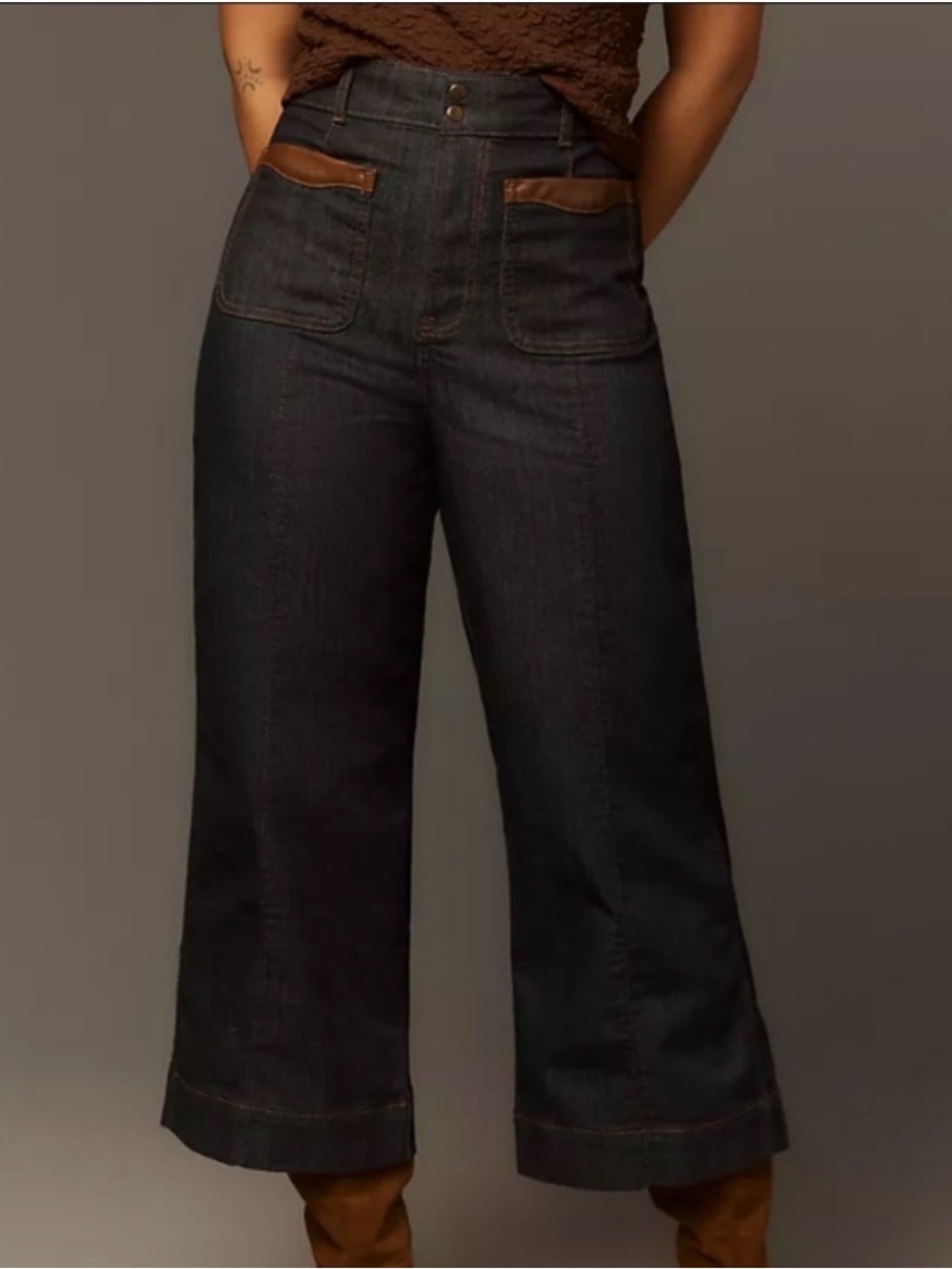 Anthropologie Maeve Colette Contrast Stitch Crop Wide Leg Jean NWT Size 26P
